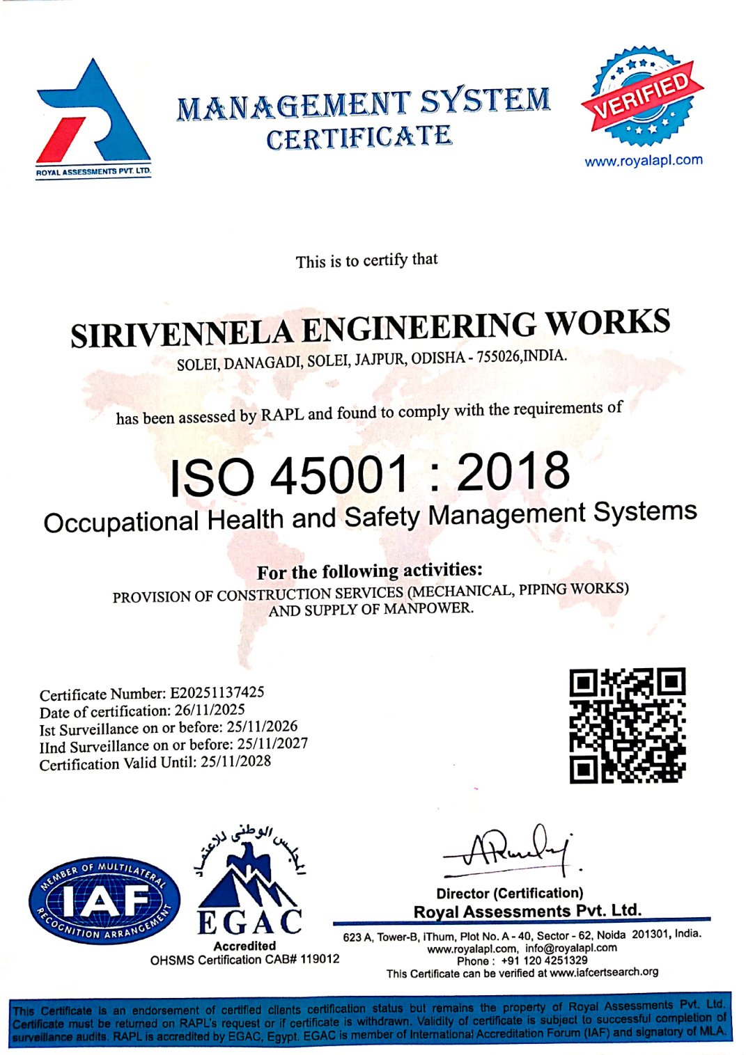 ISO 45001:2018 certificate