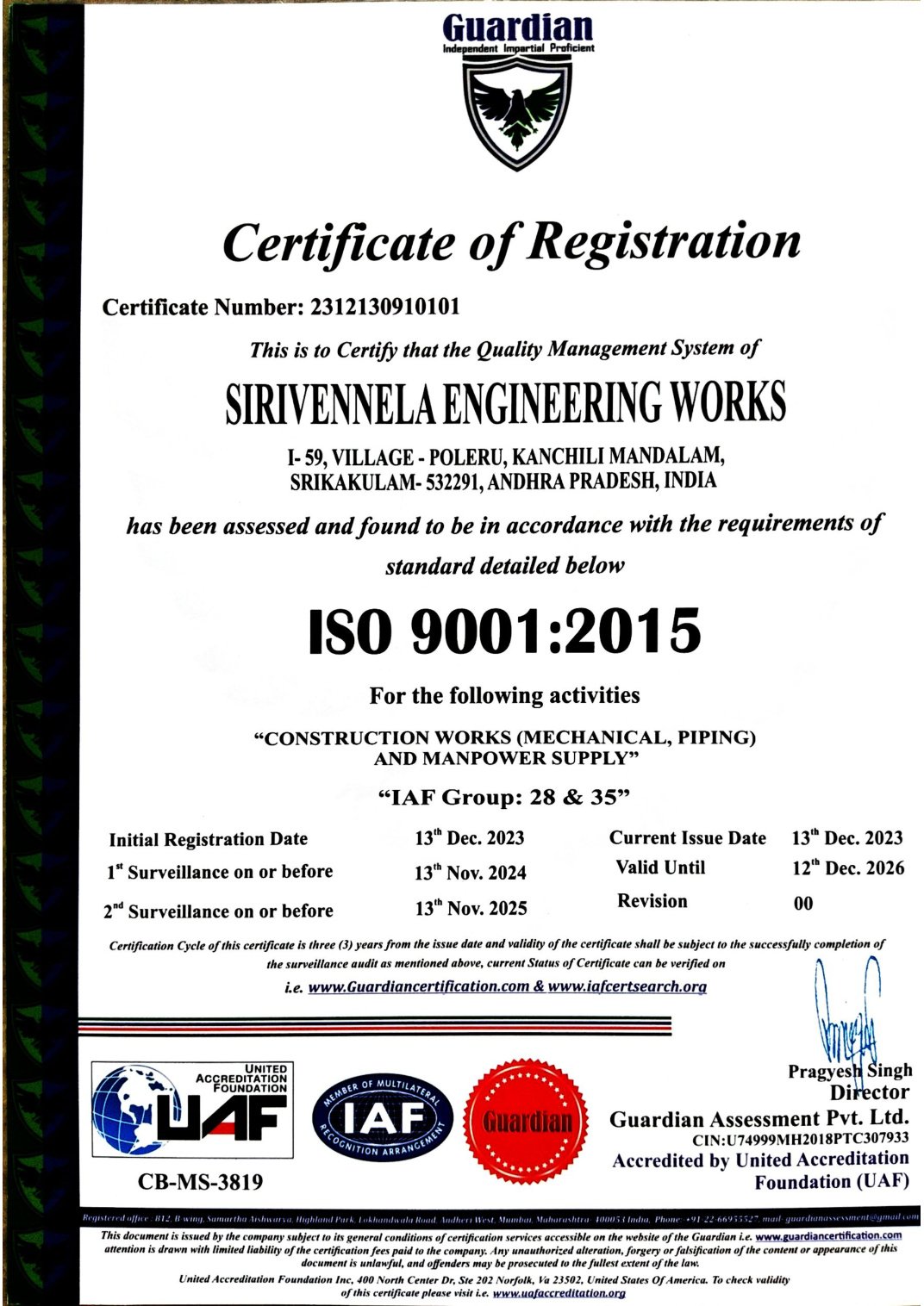 ISO 9001:2015 certificate